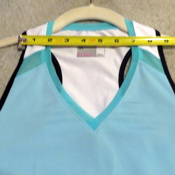 Lucky in Love Blue Racerback Tennis Golf Activewear Top w/Mesh Back Slit XS 0-2 - Picture 9 of 16